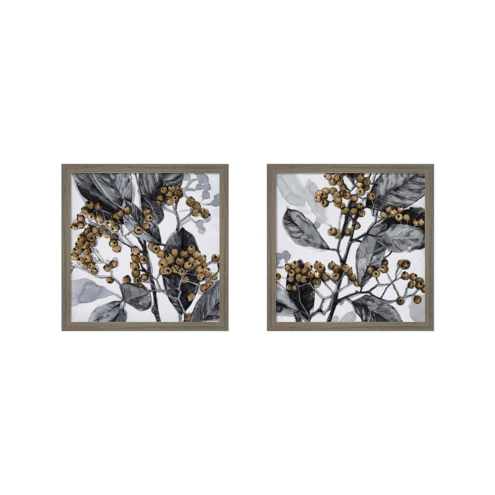 Holly Shadow Distressed Gray Knotty Wood Framed Prints Set
