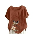 thumbnail image 2 of CLOISE T Shirts for Women Short Sleeve Plus Size Tops Button Round Neck Casual Pullover Graphic Summer Blouses Coffee, 2 of 5