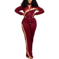 thumbnail image 1 of MAWCLOS Women Sweatsuits Pocket Tracksuit Set Elastic Waist Jogger Sets Breathable Home Solid Color Sweatshirt And Sweatpant Claret 3XL, 1 of 4