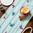 thumbnail image 3 of Easter Table Runner - 60 Inch Long Spring Easter Eggs Bunny Teal Wooden Grain Cotton and Linen Blended Dress Scarves Farmhouse Table Runner for Kitchen Dining, Coffee Table, 13" x 60", 3 of 8