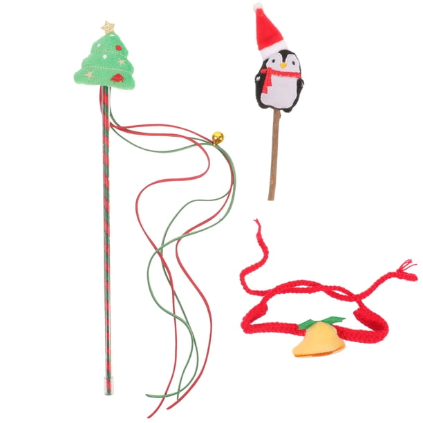 1 juego de juguetes interactivos para gatos, collar para gatos para fiestas navideñas, palo para masticar.