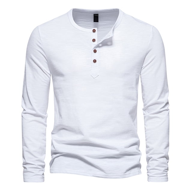 Yuyuzo Men Basic Tops Long Sleeve 1/4 Button Notch V Neck Cozy Fall Casual Shirts Blouse Solid Color
