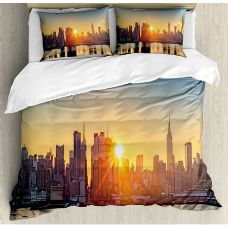 City Duvet Cover Set Tranquil Sunrise At Midtown Manhattan United