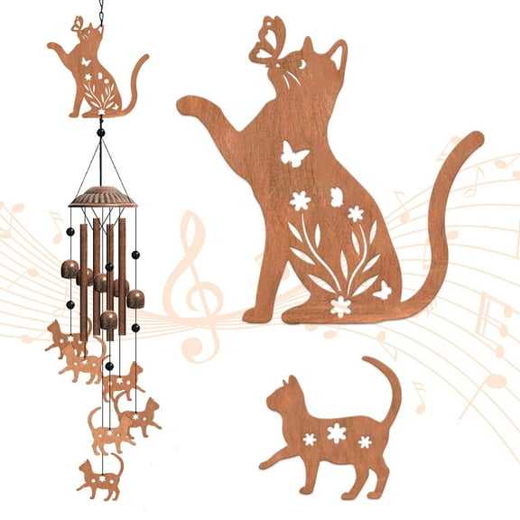1pc Iron Pendant Decoration Wind Chime with Rope and Hooks Cat Shape 76.2~140x76.2~140mm.