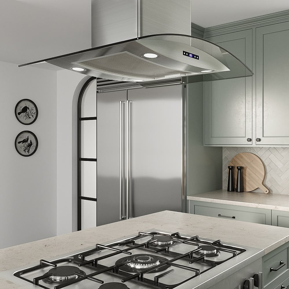 Streamline 30 in. Merone Ducted Island 350 CFM Range Hood in Brushed Stainless Steel with Mesh Filters, Touchpad Control, LED Lights