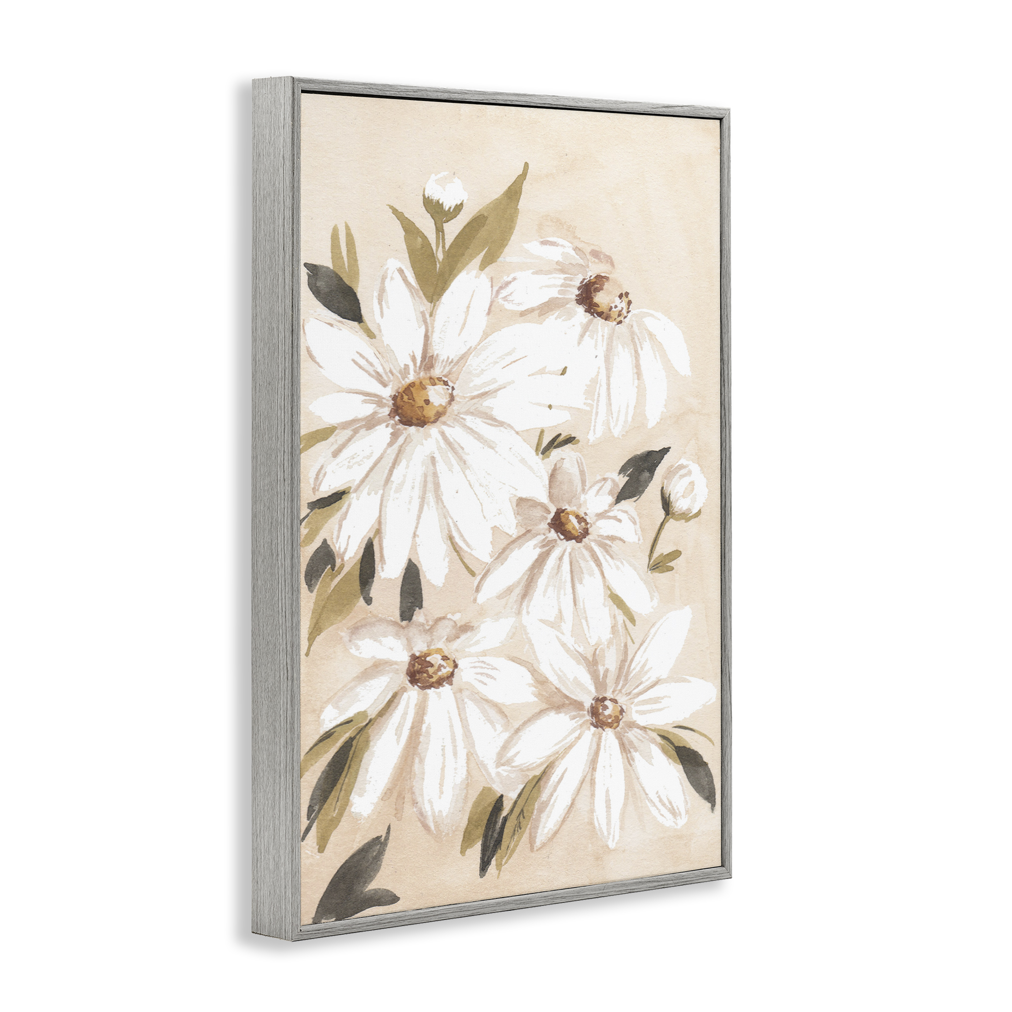Stupell Industries Soft Muted Daisies Botanical & Floral Painting Gray Framed Art Print Wall Art, 12 x 18