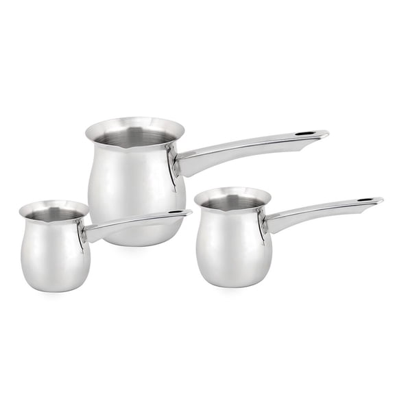 HausRoland Stainless Steel Turkish Coffee Pot Set of 3 Milk Warmer Pots Cezve Pots Stovetop Coffee Maker, Silver