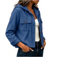 thumbnail image 4 of Perfectbot Women's Corduroy Crop Hooded Shacket Button Down Long Sleeve Jacket Fall Casual Outerwear, 4 of 7