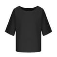 thumbnail image 4 of MIXUE Toddler Girls Tops & T-Shirts Summer Solid Color Round Neck 3/4 Sleeve Elegant Loose Pullover Tee Shirts Outwear,Black,3-4 Years, 4 of 6