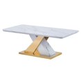 thumbnail image 3 of 2pc White Faux Marble Coffee Table Set with Gold Stainless Steel, 3 of 6