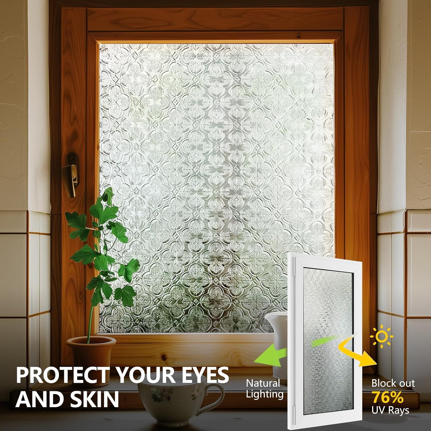 Fancy-Fix 3D Glass Textured Privacy Window Film，Decorative Window Film for Home，Static Cling，Begonia Flowe 23.6" x 35.4"