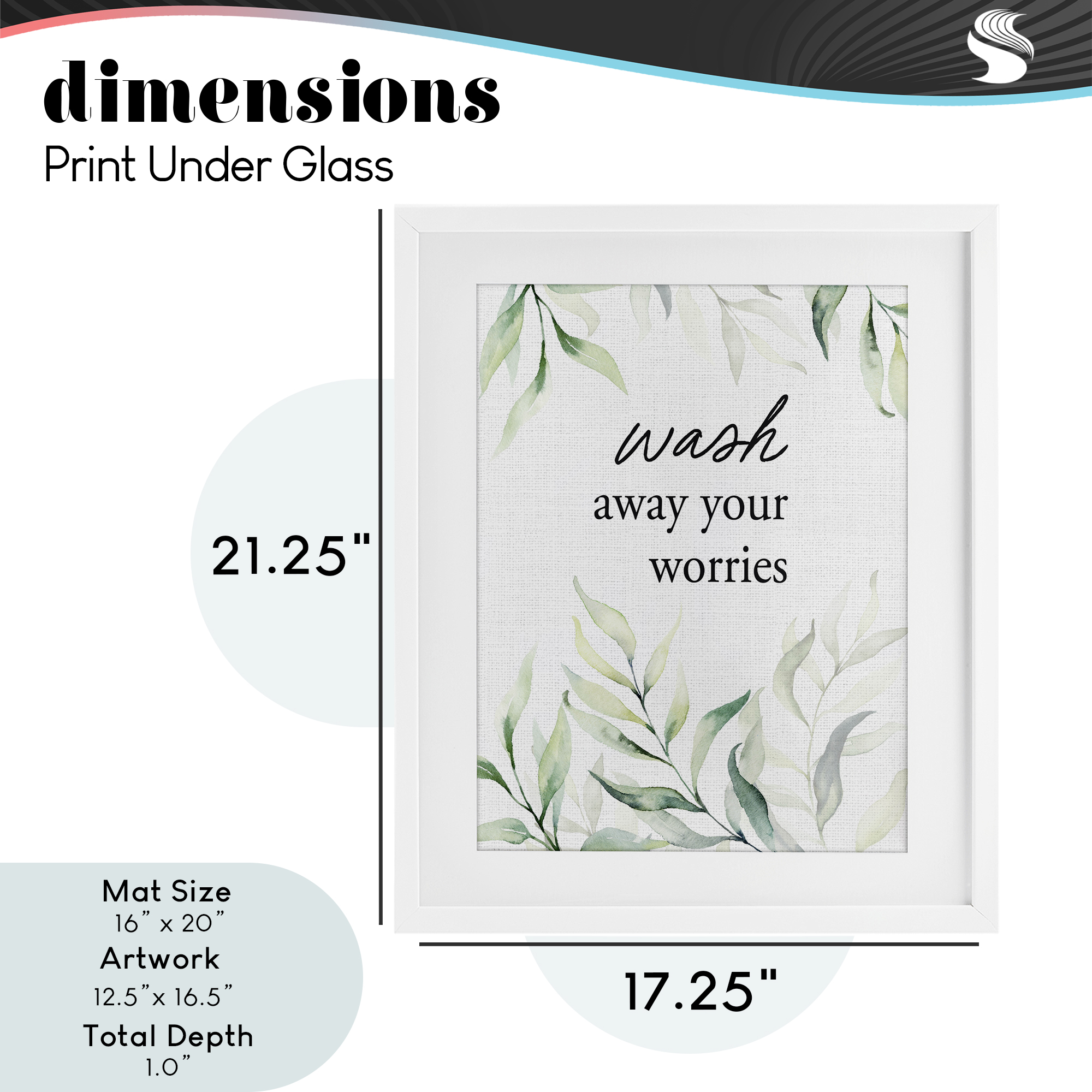 Wash Away Worries Greenery White Framed Print Under Glass, design by Lettered and Lined