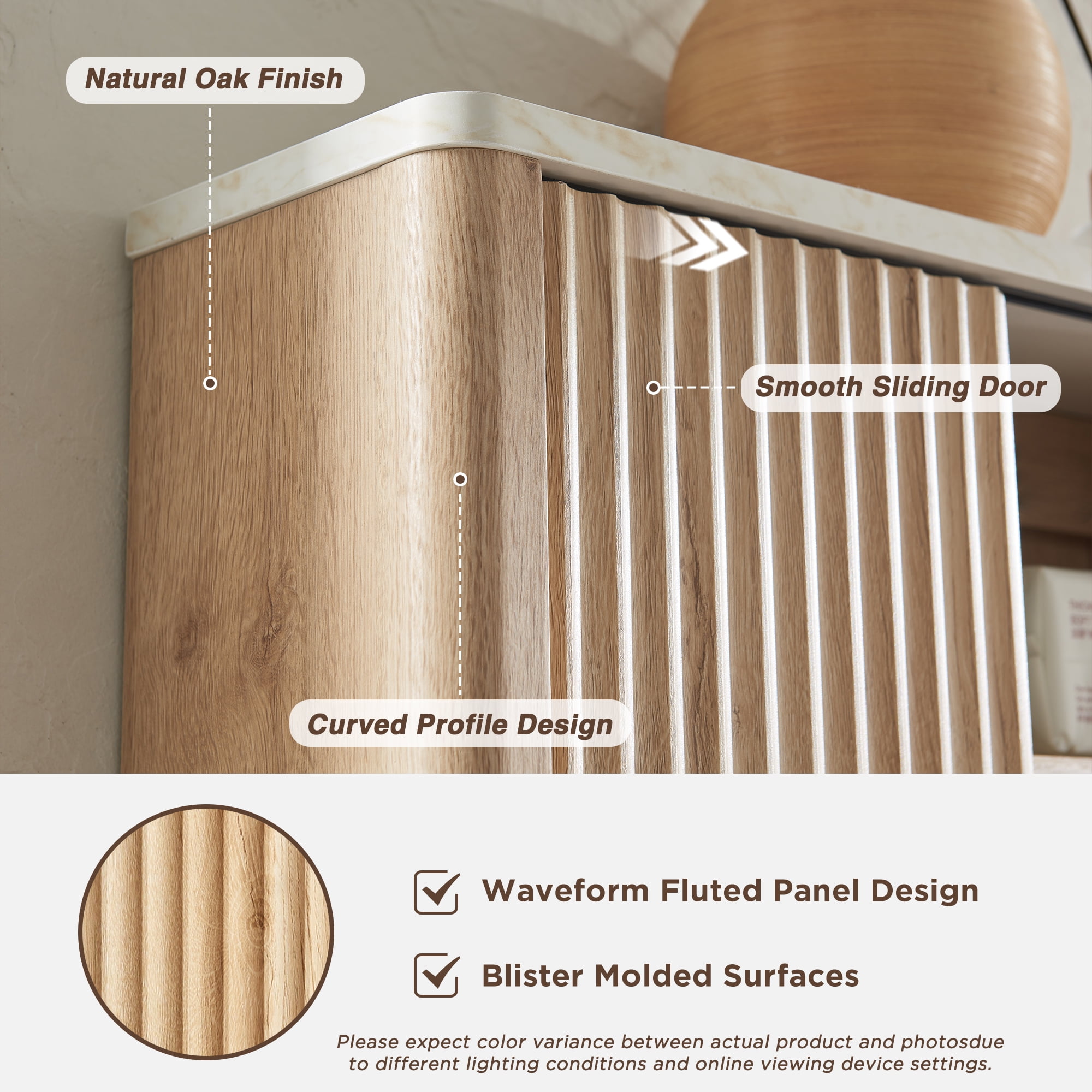 OKD Bathroom Storage Cabinet, Modern Medicine Cabinet with Adjustable Shelf for Kitchen & Living Room, Natural Oak