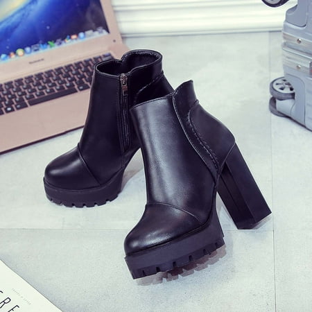 

Bnwani Boots for Women Autumn Winter Short Plush Leopard Print Boots High-heeled Thick-heeled Short Boots Side Zipper Home Black 4.5