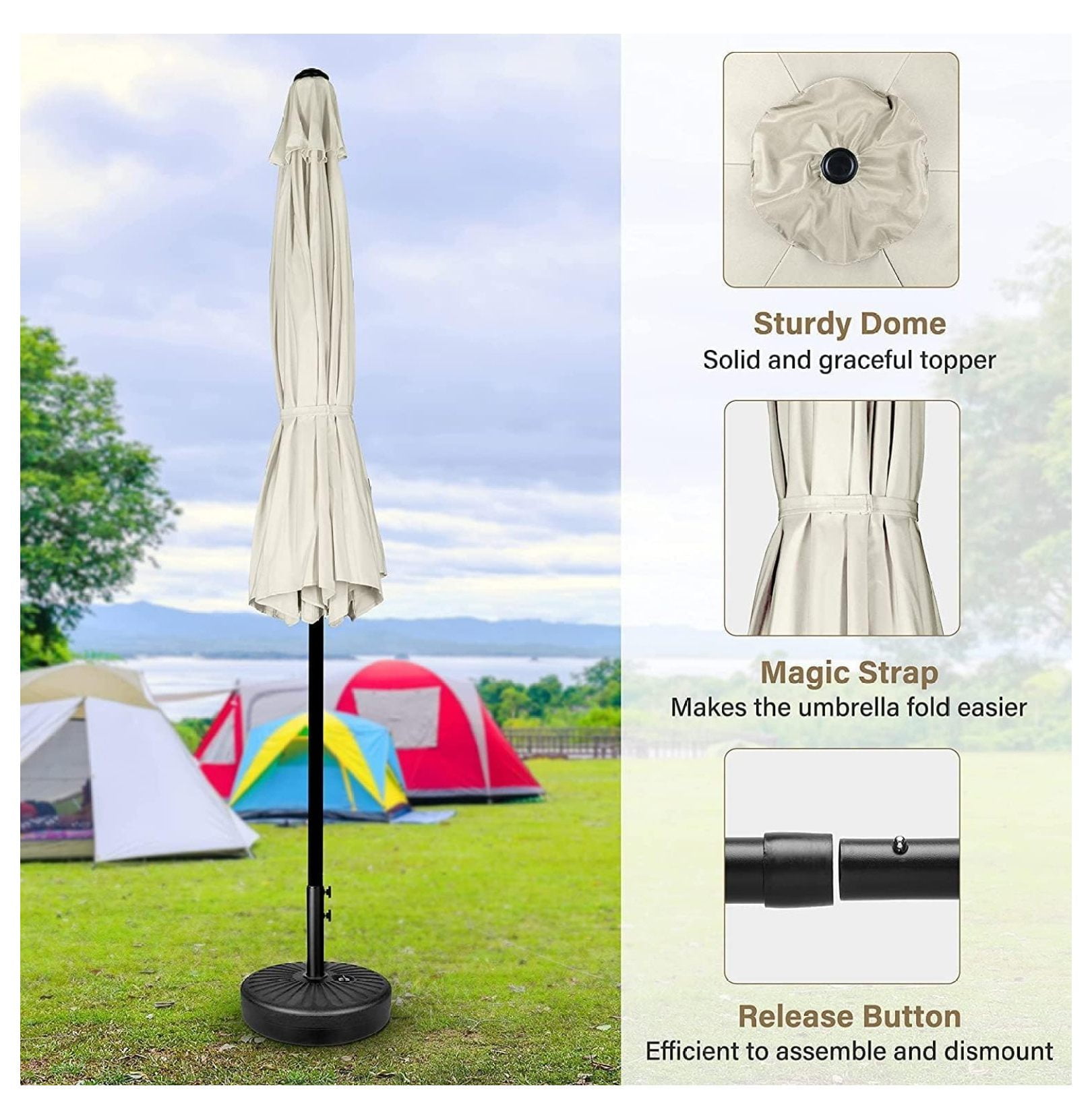 2 Pack 9FT Outdoor Patio Umbrella Table Umbrella with Push Button Tilt and Crank, 8 Sturdy Ribs, UV Protection Waterproof for Garden, Lawn, Deck, Backyard, Pool, Creamy White