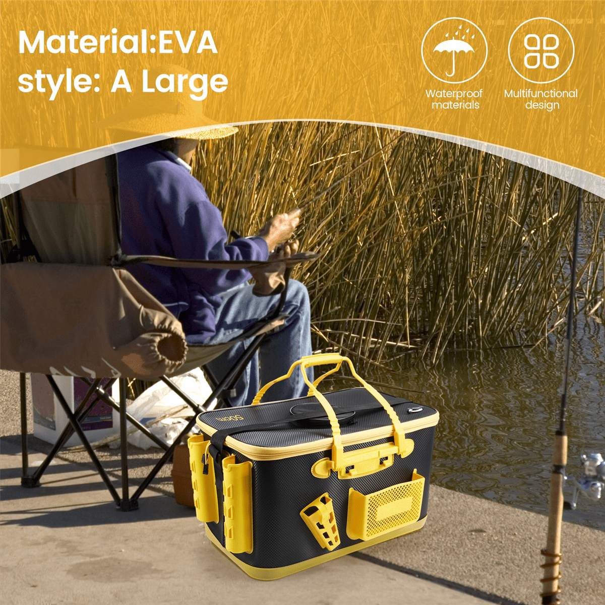 Multifunctional Fishing Bucket EVA, Bait Reel Lure, Live Fish Storage, Waterproof Tackle Box for Fishing Accessories A