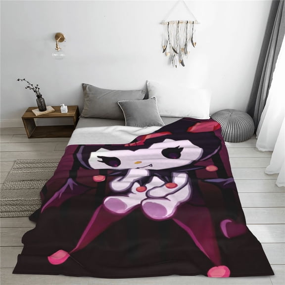 Kuromi Cartoon Printing Throw Blanket, All Seasons Flannel Fleece Blanket, Soft & Warm Plush Blankets for Couch Sofa Bed Camping Travel, 40"x30"