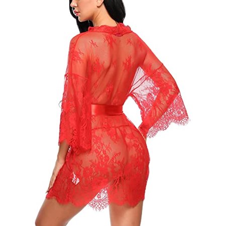 

Women s lace Kimono Robe Doll Pack Underwear Mesh Nightdress M-3XL