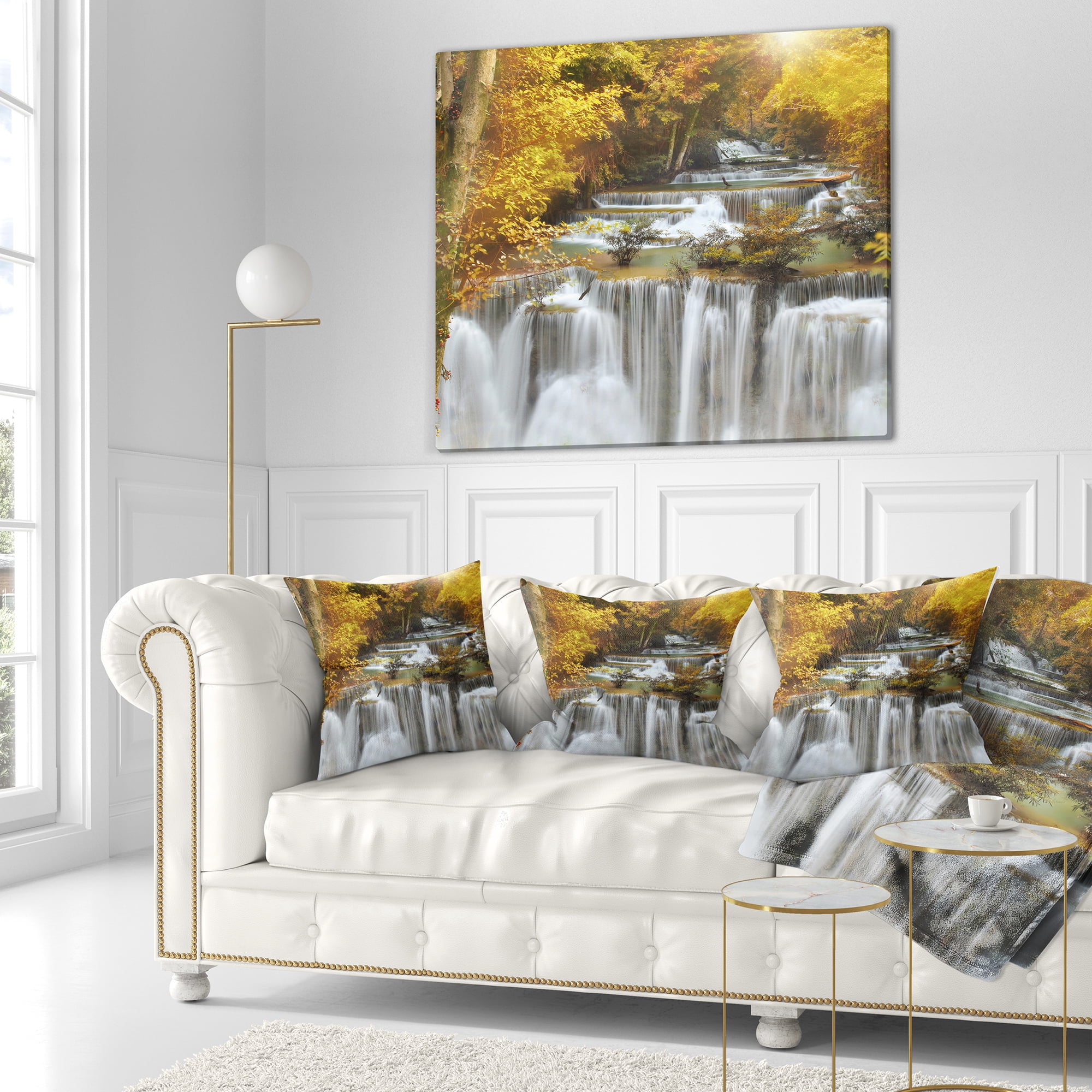 Designart Autumn Huai Mae Kamin Waterfall - Abstract Throw Pillow - 18x18