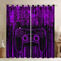 Feelyou Cartoon Game Console Black Out Curtains for Boys, Purple Stripes Lines Curtains Pack of 2 (42x63 Each), Modern Game Controller Bedroom Curtains, Living Room Curtains Decor