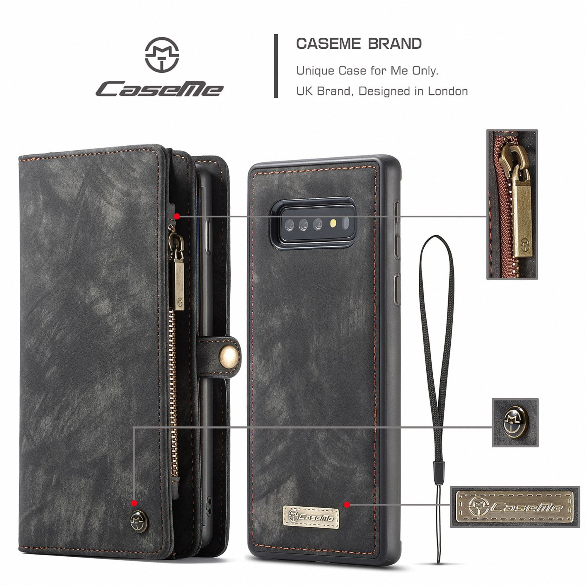 Samsung Galaxy S10 Plus Wallet Case - Dteck Premium Leather Zipper Purse Detachable Magnetic Flip Case S10 Plus Shockproof Cell Phone Case with Credit Card Slots, Black