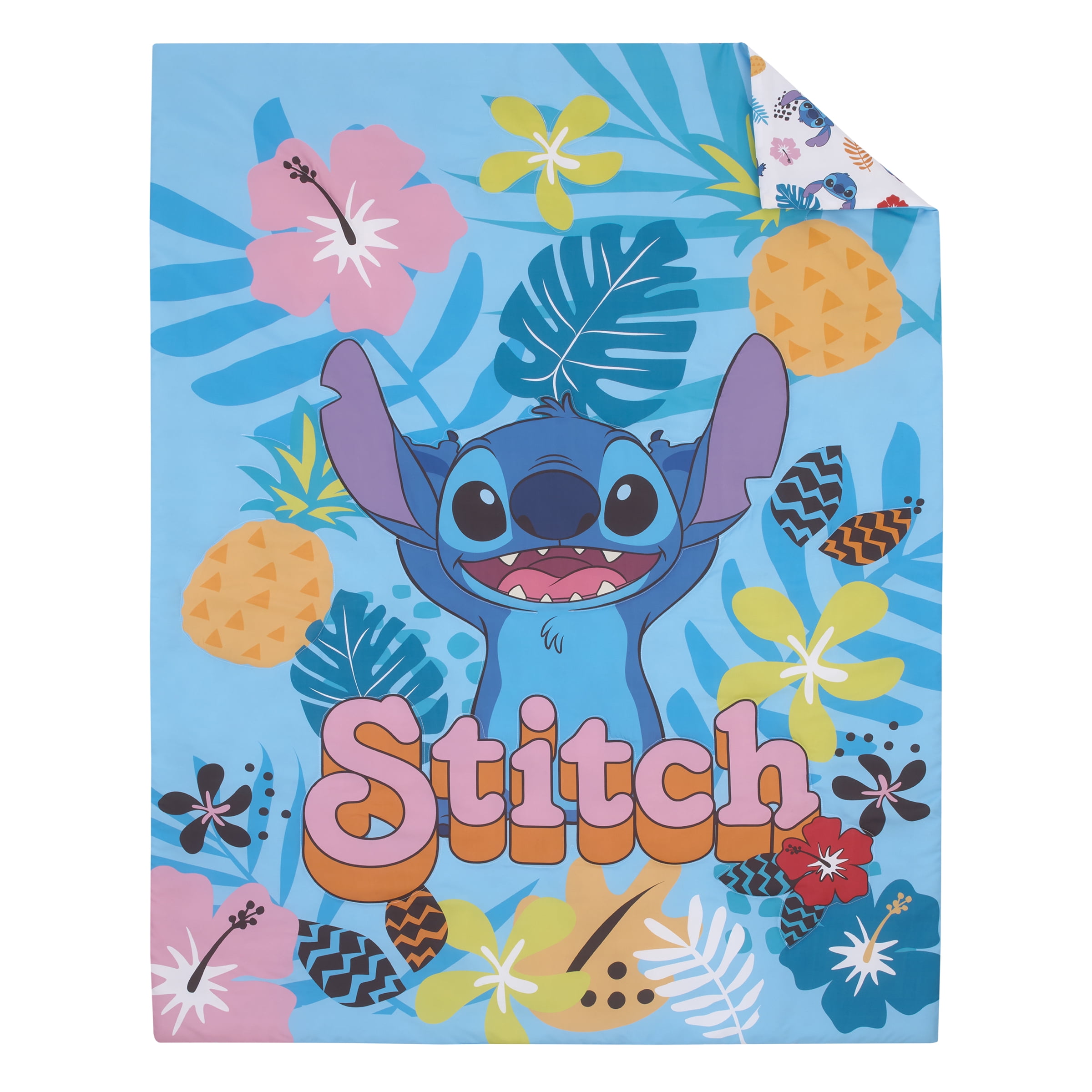 Disney Stitch 5-Pc Toddler Bed Set - Comforter, Fitted Sheet, Top Sheet, Pillowcase and Blanket, Aqua, Toddler Boy or Girl