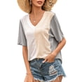 thumbnail image 2 of Camiseta de mujer de manga corta con cuello en V, color block, camiseta holgada de verano, gris, L Monstrate  AP001239-11, 2 of 7