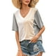 thumbnail image 2 of Camiseta de mujer de manga corta con cuello en V, color block, camiseta holgada de verano, gris, L Vogacara  AP001239-11, 2 of 7