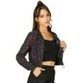 thumbnail image 1 of INSPIRE CHIC Women's Sequin Sparkle Zipper Cropped Bomber Jacket, 1 of 6