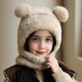 thumbnail image 6 of harmtty Children Hat with Face Guard Double Plush Ball Decor Solid Color Windproof Ear Protection Baby Hat Woolen Knitted Hat, 6 of 8