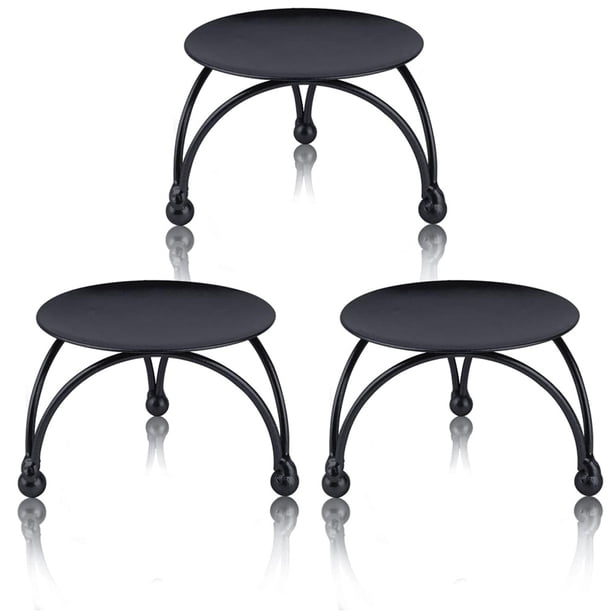 Portavelas negro, juego de 3 platos de vela de pilar de hierro, pequeño portavelas decorativo pequeño, apto para