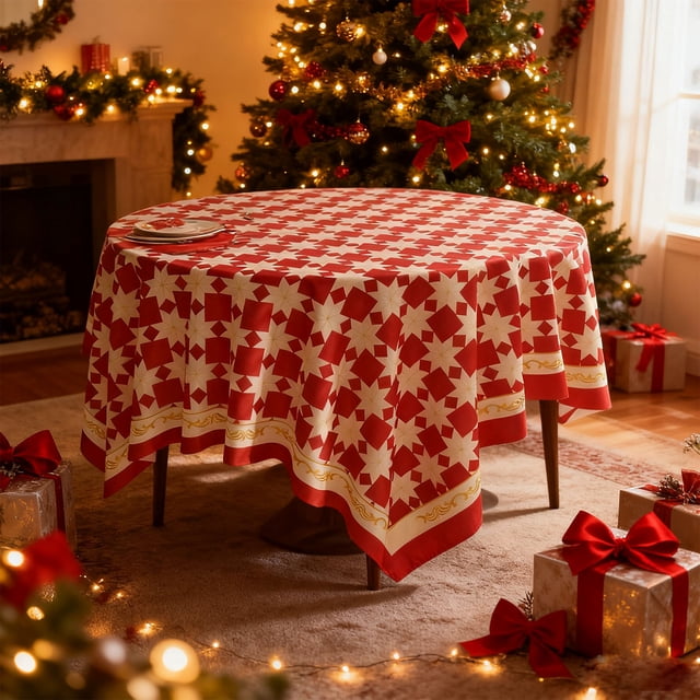 Nappe de Noël / Design à Carreaux Rouges et Blancs pour Cuisine et Salle à Manger / Tissu Polyester 47x47 Pouces / Résistant à l'Eau et Lavable