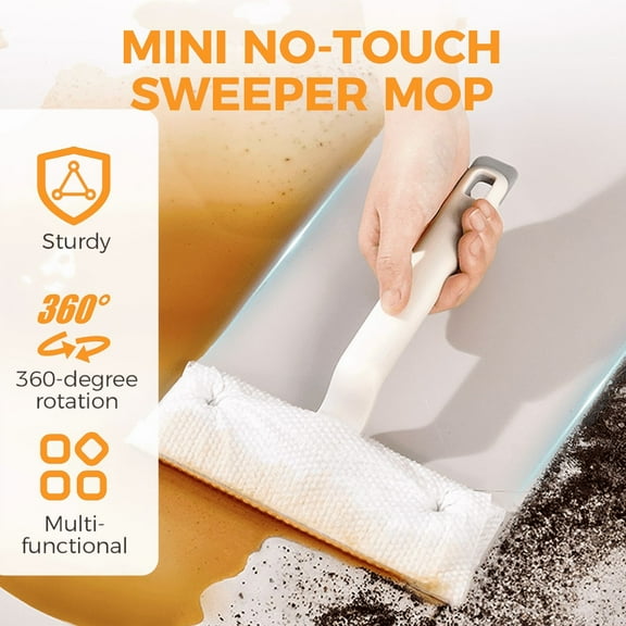 Mini No-Touch Sweeper Mop with 360° Swivel Head, Reusable Cleaning Tool for Household Surfaces, All-Purpose Dust Mop for Hard Floors, Tile, Laminate, Pet Hair Pickup, Gap Cleaner for Tight Spaces