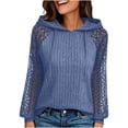 thumbnail image 2 of Gaigiky Shirts for Women Round Neck Drawstring Hoodies Solid Color Lace Spliced Long Sleeve Loose Fit Fall Daily Casual Pullover Outfits, 2 of 7
