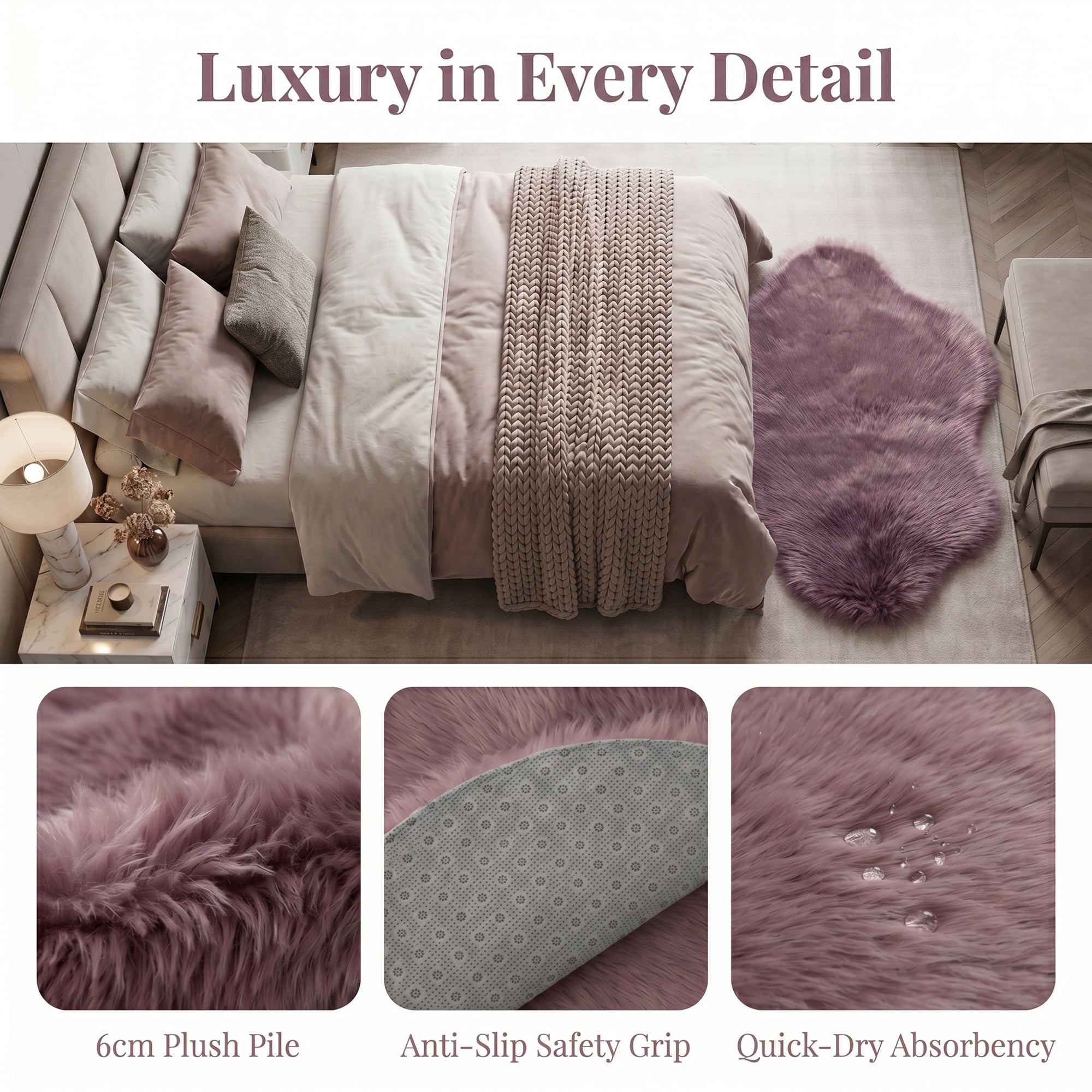 Unique Bargains Soft Shaggy Area Rug Washable Fluffy Bedroom Rug Non Slip 35" x 24" Purple