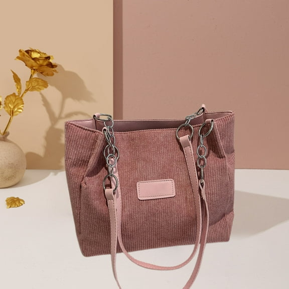 Kraoden Large Capacity Striped Velvet Tote Bag Casual Shoulder Crossbody Canvas Bag Commuters Handheld Corduroy Satchel