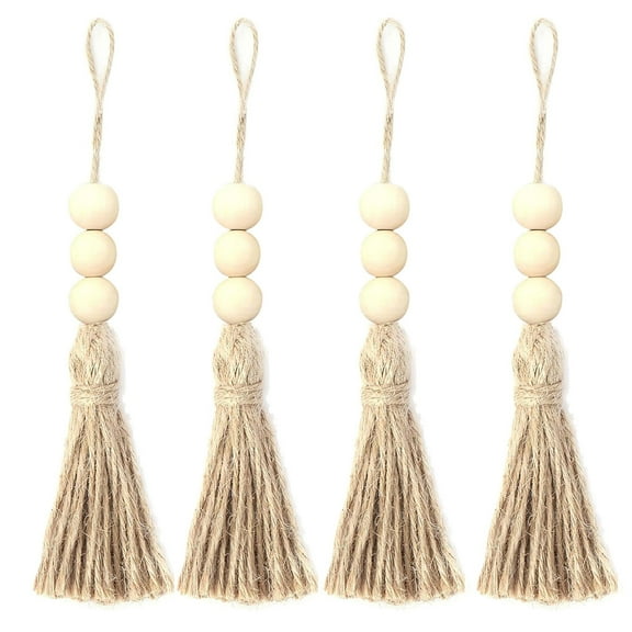 ROCKROK Pack of 4 Tassels Wooden Beads Garlands Cotton Decorative Handle Decorations Tassels Beads Pendants for Cabinet Door