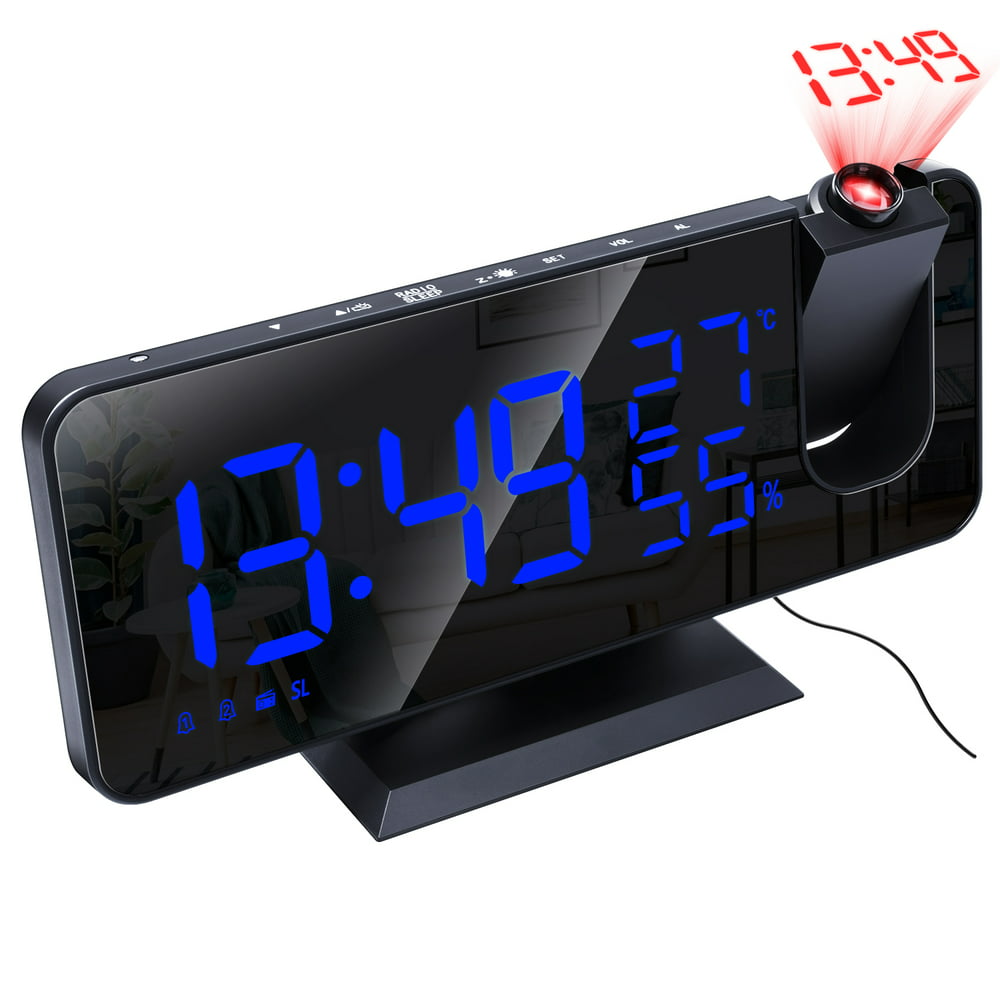 New Radio Projection Alarm Clock Led Large Screen Display Temperature And Humidity Electronic