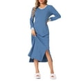 thumbnail image 2 of INSPIRE CHIC Women's Nightgown Long Sleeve V Neck Soft Night Shirt Dress with Pockets S Blue, 2 of 6