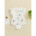 thumbnail image 2 of Nygoyerh Newborn Baby Girls Cute Summer Romper Carrot Print Fly Sleeve Lapel Jumpsuit Infant Toddler Casual Cotton Linen Bodysuit for Daily Vacation 3M 6M 9M 12M 18M 24M, 2 of 8
