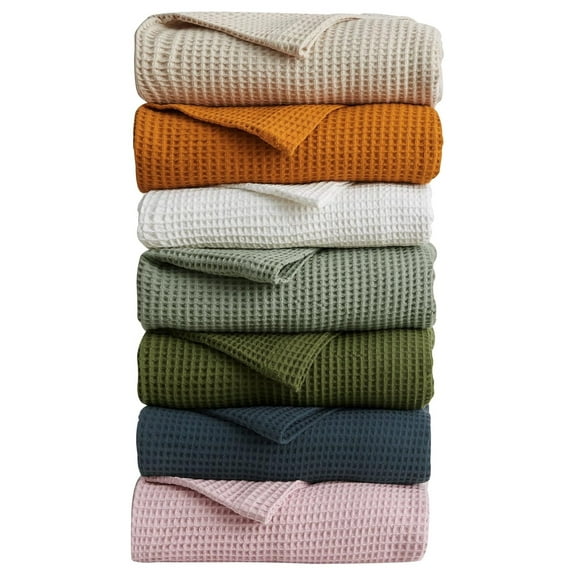 100% Cotton Waffle Weave Queen Bed Blanket | Green Waffle Knit Blanket | Ultra-Soft, All Season Textured Blankets & Throws for Bed, Couch, or Chair (Full/Queen, Olive)