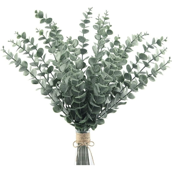 20 PCS Artificial Eucalyptus Leaves Stems Faux Greenery Decor Fake Plant Branches Real Touch for Floral Arrangement Vase Wedding Bouquets Centerpiece (15" Tall)