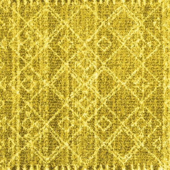 Ahgly Company Machine Washable Indoor Square Trellis Yellow Modern Area Rugs, 3' Square