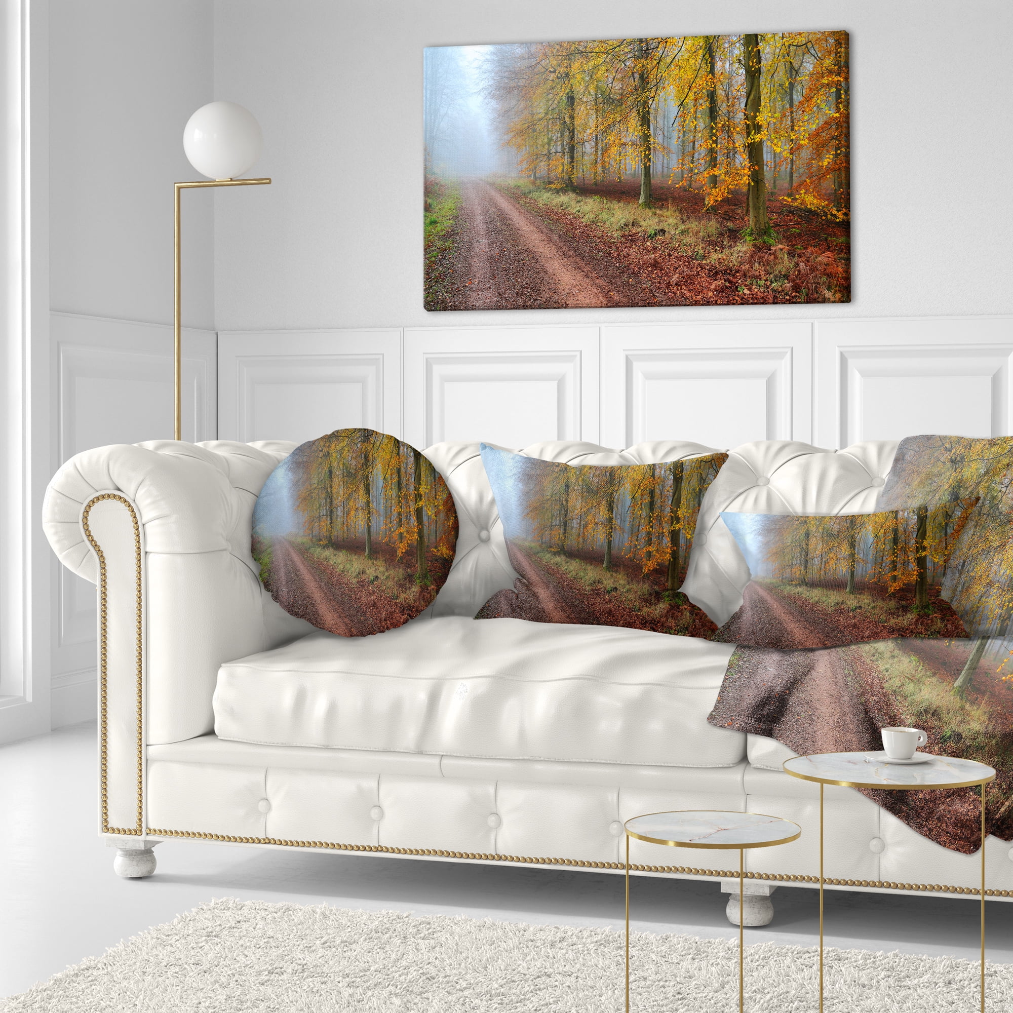 Designart Raising Sun in Fall Forest Panorama - Forest Throw Pillow - 12x20