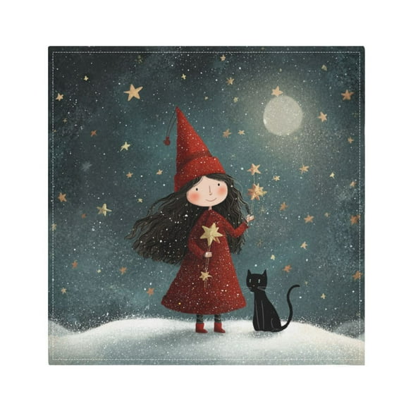 Cloth Napkins Set of1 100% Satin Peachskin Velvet 20x20inx1 Napkins Cloth napkins are washable Soft and Absorbent Red Hat and Black Cat