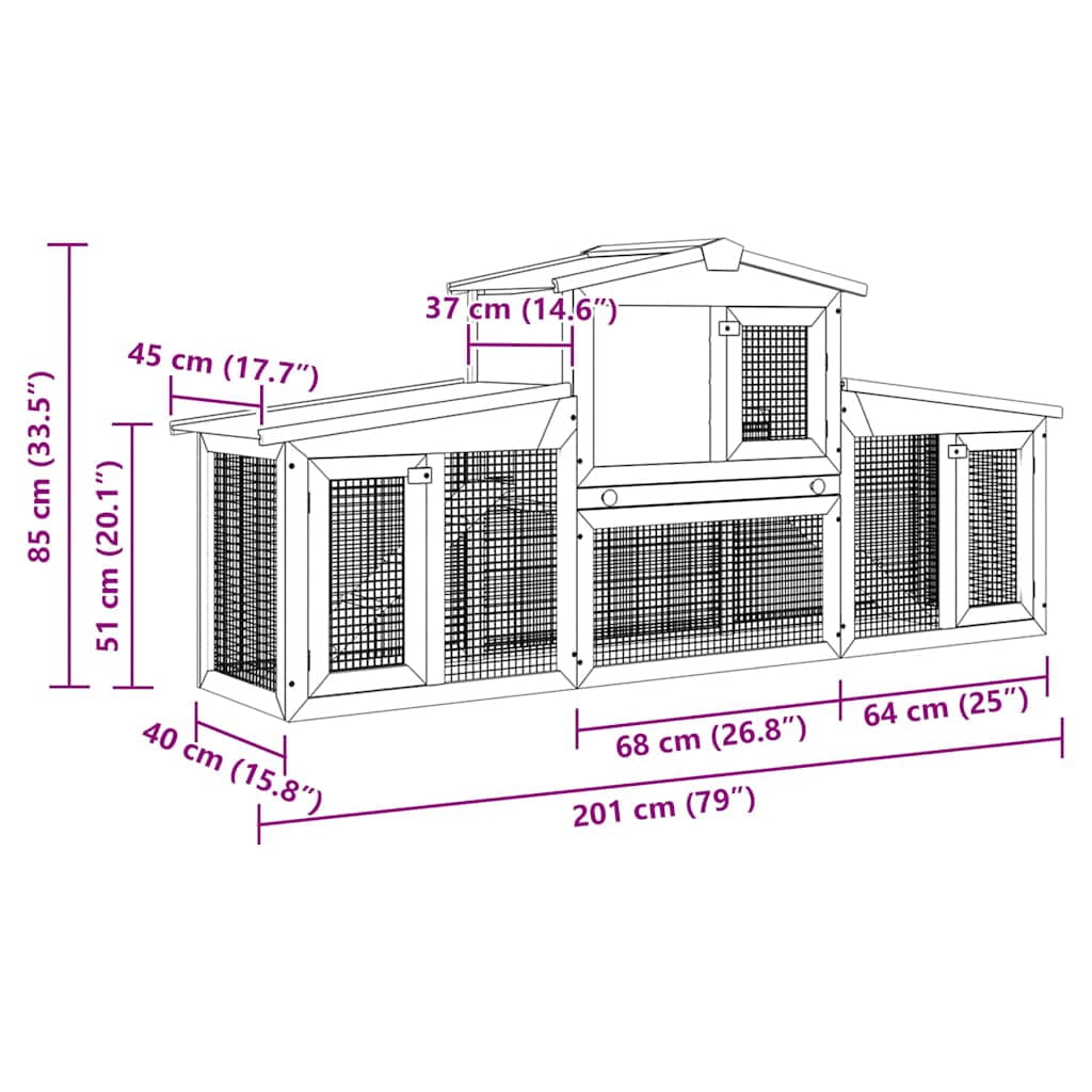 vidaXL Outdoor Large Rabbit Hutch Brown and White 80.3"x17.7"x33.5" Wood
