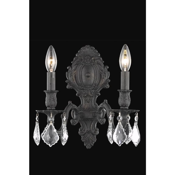 Monarch 2 light Dark Bronze Wall Sconce Clear Royal Cut Crystal