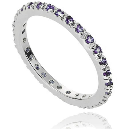 CZ February Birthstone Sterling Silver Eternity Band