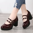 thumbnail image 5 of Lovskoo 2024 Women's Oversized Classic Leather Shoes Strappy Platform Chunky Block Mid-Heel Closed Toe Pumps Mary Dress Wedding Shoes Burgundy, 5 of 6