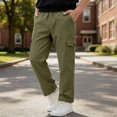 thumbnail image 2 of DJDLJWCJ Boys School Uniform Pants Comforty Elastic Waist Straight Cargo Pants Solid Color Side Pocket Casual Trousers Green Size 7, 2 of 9